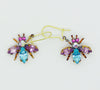 Czech Glass Rhinestone Fly Earrings, Purple and Blue - Vintage Lane Jewelry