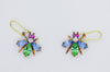 Czech Glass Rhinestone Fly Earrings, Green and Lavender - Vintage Lane Jewelry