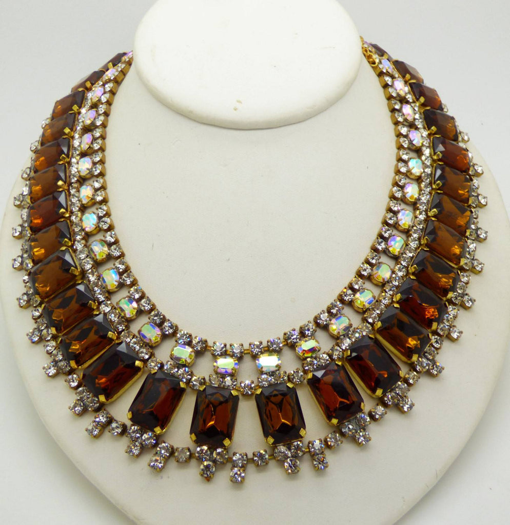 Husar D. Brown Czech Glass Bib Style Collar Necklace, Statement Necklace - Vintage Lane Jewelry