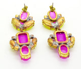 Czech Pink and Yellow Neon Pierced Style Earrings - Vintage Lane Jewelry