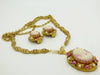 Vintage West Germany Pink Cameo Rhinestone Necklace Clip Earring Set - Vintage Lane Jewelry