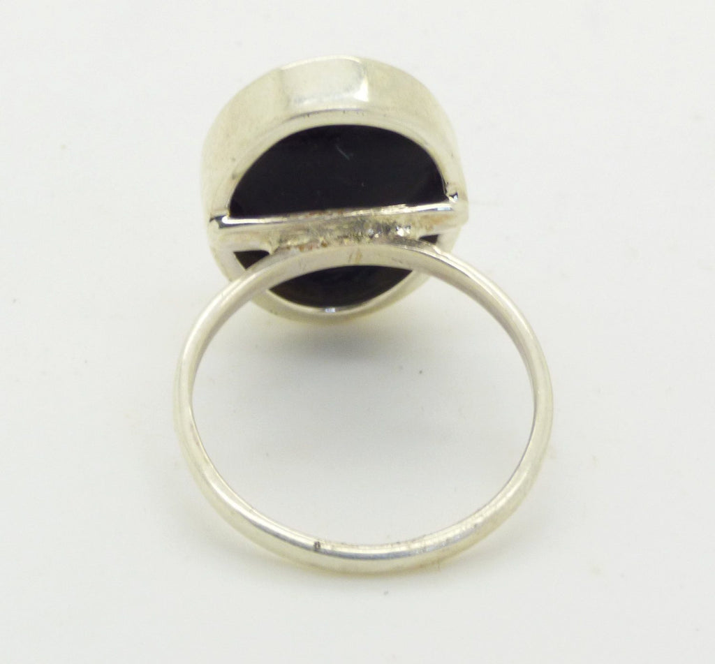 White Italian Cherub Cameo Onyx Angel Sterling Silver Ring, Size 7.5 - Vintage Lane Jewelry