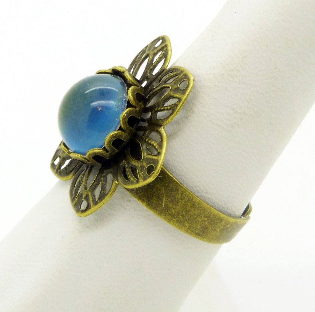 Brass Flower Mood Ring, Adjustable - Vintage Lane Jewelry