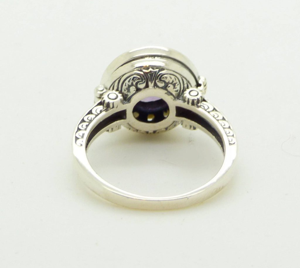 Amethyst and Pearl Sterling Silver Art Deco Poison Ring, Size 8 - Vintage Lane Jewelry