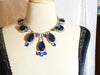 Czech Glass Husar D Large Royal Blue Stone Rhinestone Statement Necklace - Vintage Lane Jewelry