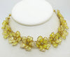 Yellow Paper Flower Rhinestone Gold Tone Necklace - Vintage Lane Jewelry