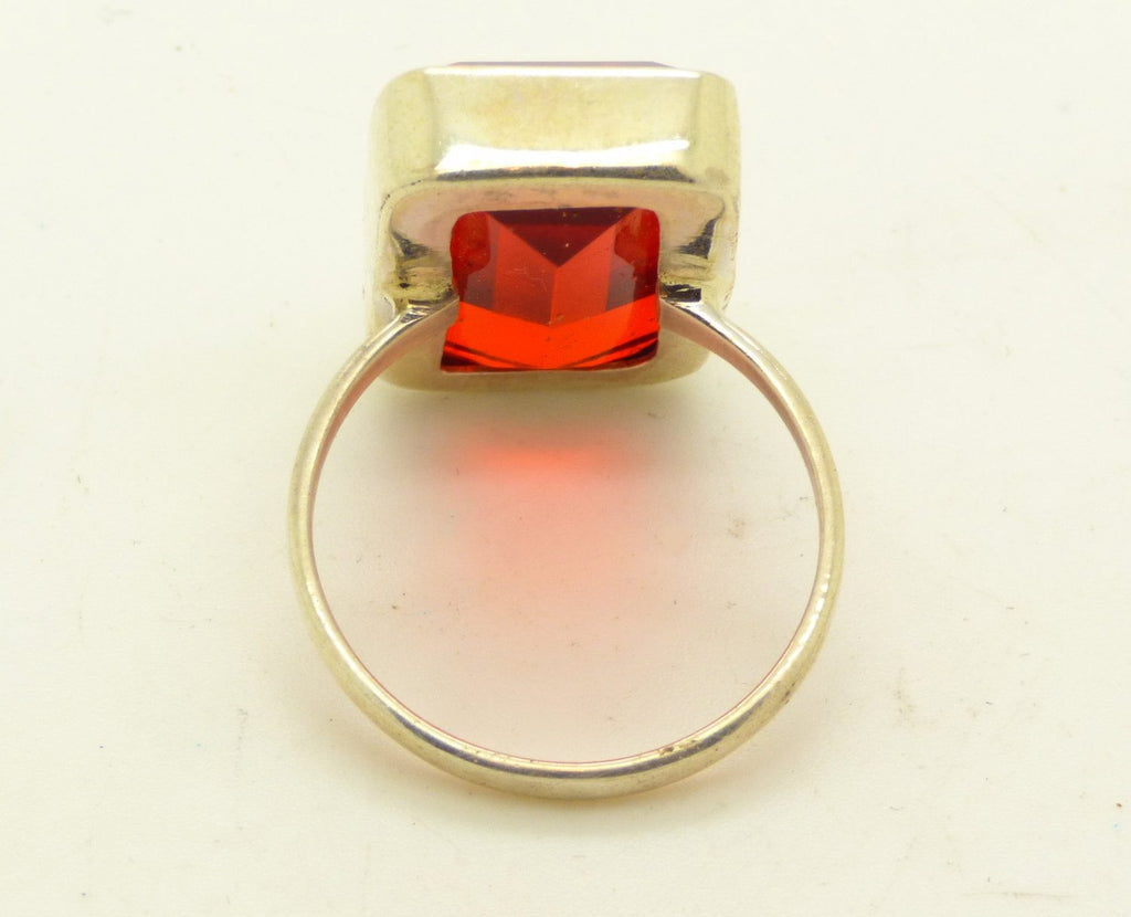 Modernist 14 ct Fire Garnet Sterling Silver Ring - Vintage Lane Jewelry