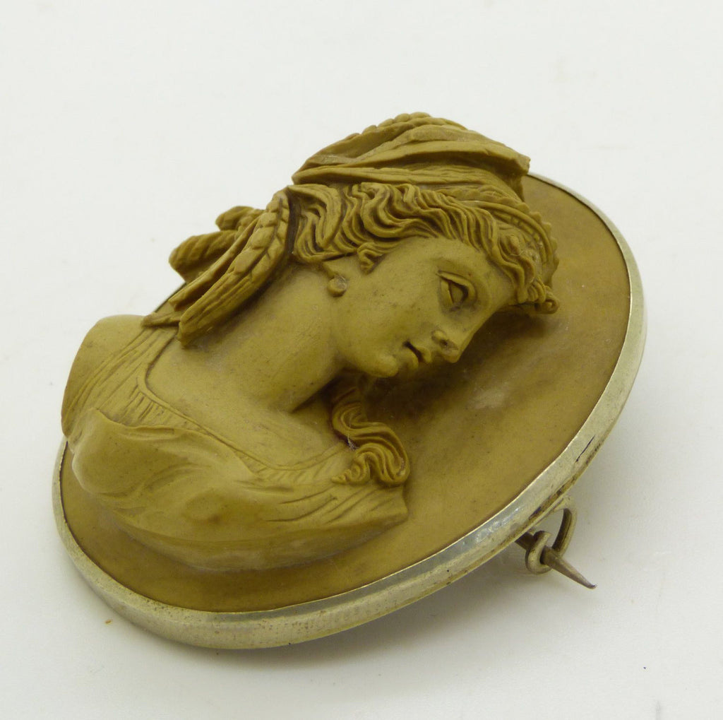 Antique High Relief Lava Cameo, Classical Greek Goddess - Vintage Lane Jewelry