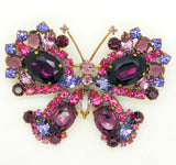 Czech Glass Purple and Pink Rhinestone Butterfly Brooch - Vintage Lane Jewelry