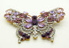 Huge Czech Glass Purple, Lavender and Clear Rhinestone Butterfly Brooch - Vintage Lane Jewelry