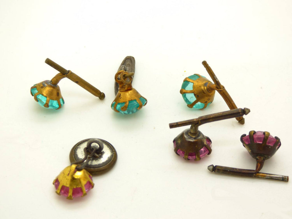 Antique Paste Turquoise and Pink Cufflink and Shirt Stud Sets - Vintage Lane Jewelry