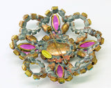 Rhinestone Bijoux MG Czech Multicolored Glass Huge Brooch - Vintage Lane Jewelry