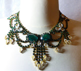 Czech Glass Husar D Green and Clear Statement Necklace - Vintage Lane Jewelry