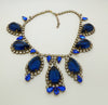 Czech Glass Husar D Large Royal Blue Stone Rhinestone Statement Necklace - Vintage Lane Jewelry