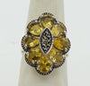 Natural Yellow Citrine Marcasite Sterling Silver Flower Ring, Size 8 - Vintage Lane Jewelry