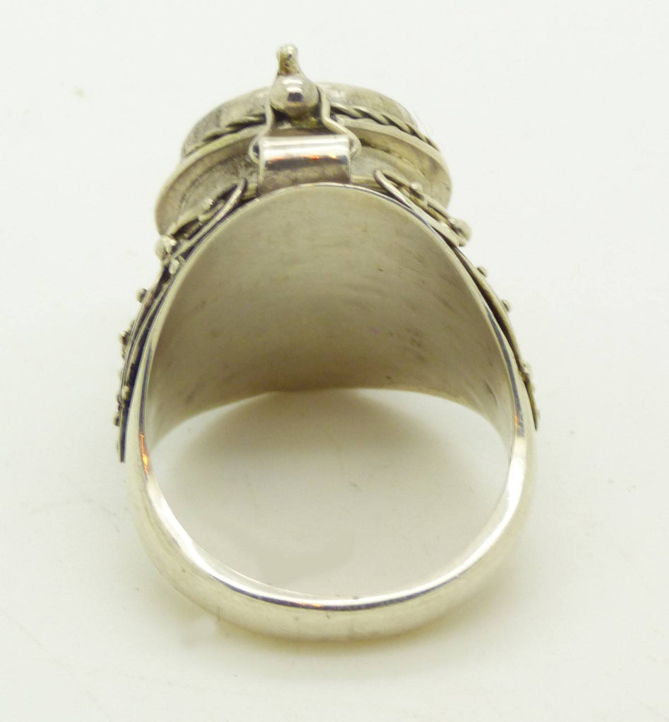 Balinese Bone Sterling Silver 925 Poison Ring, Pill Box Ring, Size 10.5 - Vintage Lane Jewelry
