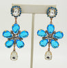 Aqua Blue Flower Dangle Czech Glass Pierced Style Earrings - Vintage Lane Jewelry
