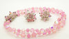 Vendome Pink Crystal Bead Necklace Hand Wired Flower Earrings Set - Vintage Lane Jewelry