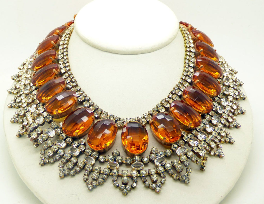 Husar D. Topaz Glass Bib Style Collar Necklace, Statement Necklace - Vintage Lane Jewelry