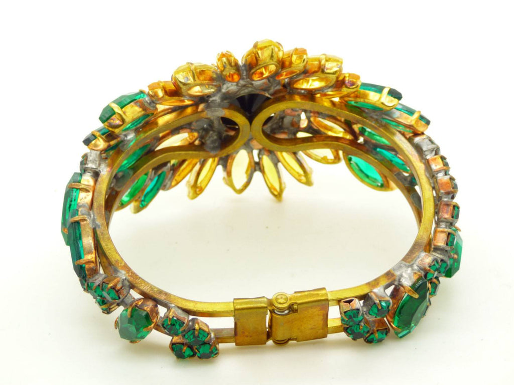 Czech Glass Sunflower Hinged Clamper Bracelet - Vintage Lane Jewelry