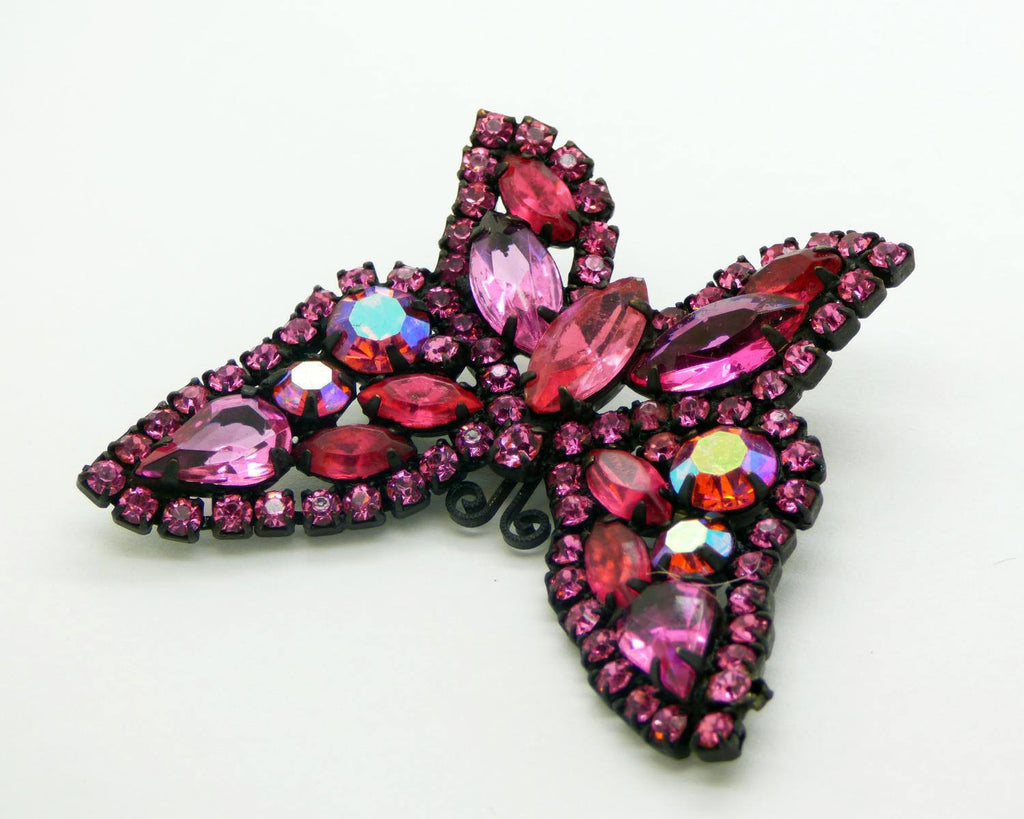 Vintage Weiss Pink Rhinestone Japanned Butterfly Brooch - Vintage Lane Jewelry