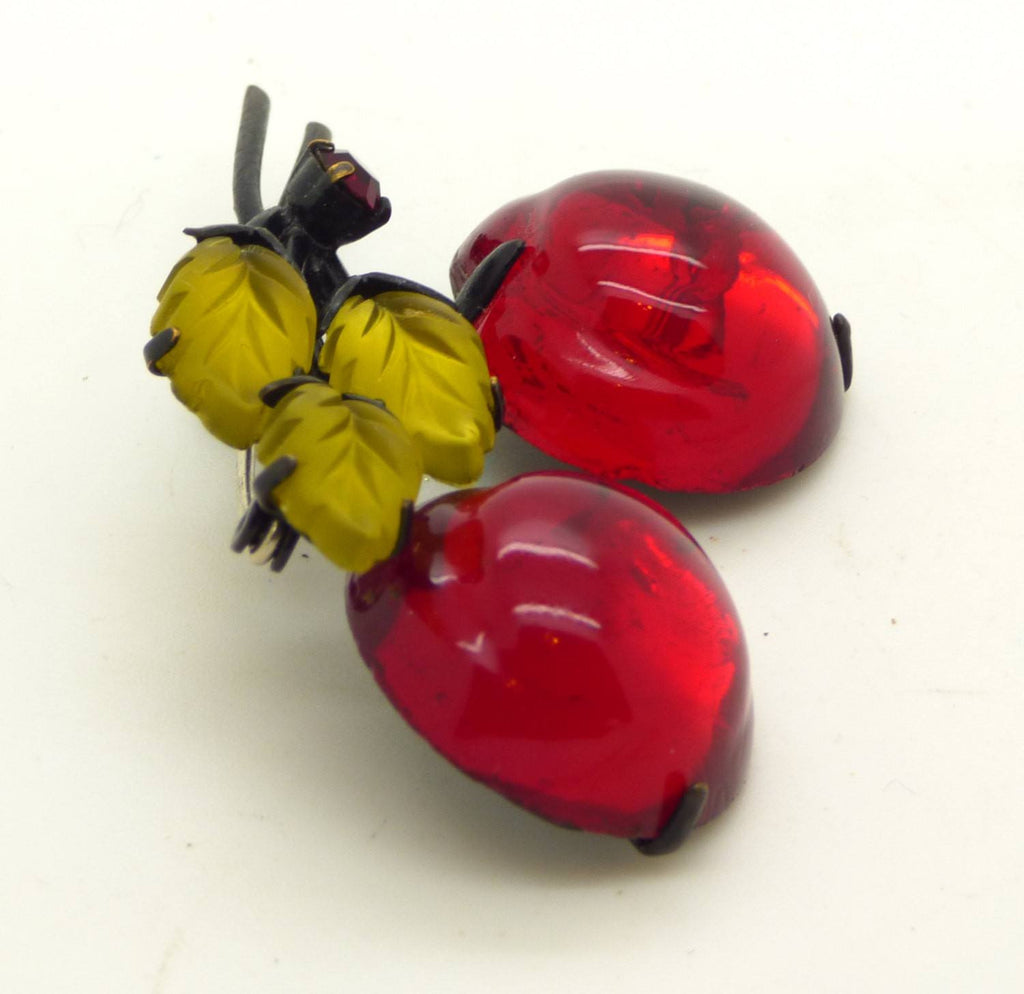 Vintage Austrian Glass Red Cherry Japanned Brooch Pin - Vintage Lane Jewelry