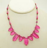 Vintage Art Deco Rose Pink Crystal Glass Drop Czech Necklace - Vintage Lane Jewelry