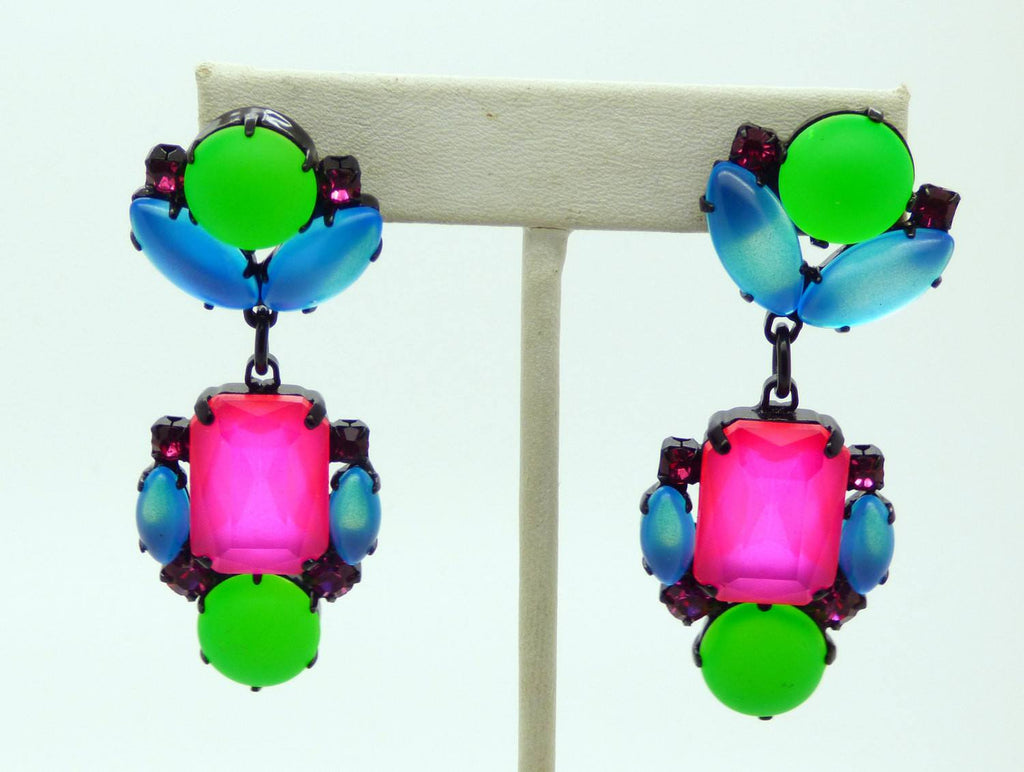 Czech Multicolored Pastel Neon Pierced Style Earrings - Vintage Lane Jewelry