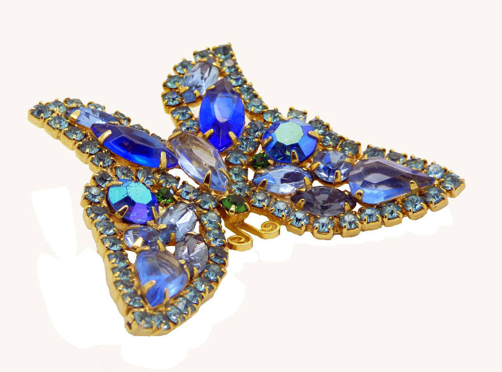 Vintage Weiss Blue Rhinestone Butterfly Brooch - Vintage Lane Jewelry