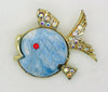 Hattie Carnegie Blue Lucite ab Rhinestone Fish Brooch - Vintage Lane Jewelry