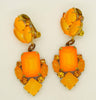 Czech Orange Neon Clip Earrings - Vintage Lane Jewelry