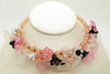 Pink, White and Black Lucite Flowers and Pink Glass Beads Necklace - Vintage Lane Jewelry