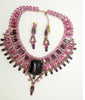 Husar D. Czech Glass Purple and Hot Pink Statement Necklace and Clip Earring Set - Vintage Lane Jewelry