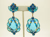 Aqua Czech Glass Huge Dangling Clip Earrings - Vintage Lane Jewelry