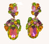 Czech Glass Watermelon Vitrail Dangle Pierced Style Earrings, Rhinestone - Vintage Lane Jewelry