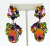 Czech Glass Watermelon Vitrail Dangle Pierced Style Earrings, Rhinestone - Vintage Lane Jewelry