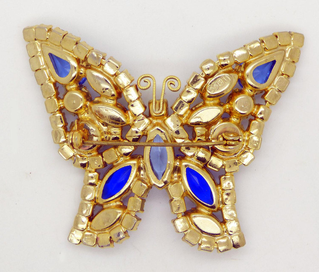 Vintage Weiss Blue Rhinestone Butterfly Brooch - Vintage Lane Jewelry
