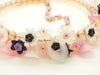 Pink, White and Black Lucite Flowers and Pink Glass Beads Necklace - Vintage Lane Jewelry