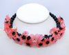 Coral Pink and Black Lucite Flowers and Glass Beads Necklace - Vintage Lane Jewelry
