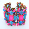 Czech Glass Neon Blue and Pink Wide Bracelet - Vintage Lane Jewelry