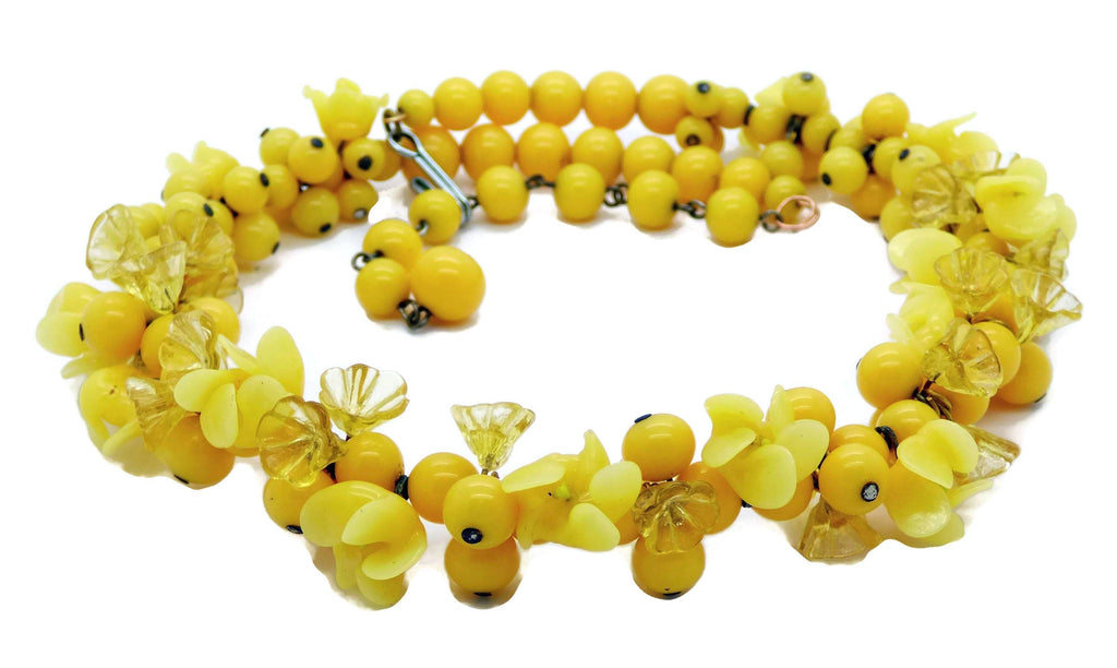 Yellow Glass Flower Beaded Necklace - Vintage Lane Jewelry