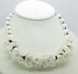 White Glass Flower Beaded Necklace - Vintage Lane Jewelry