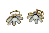 Vintage Crown Trifari Milk Glass Flower Clip Earrings - Vintage Lane Jewelry