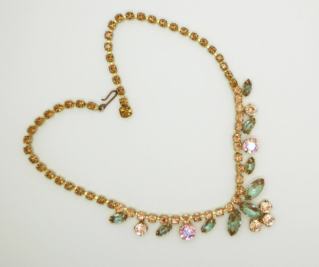 Vintage Saphiret Necklace with Peach Rhinestone - Vintage Lane Jewelry
