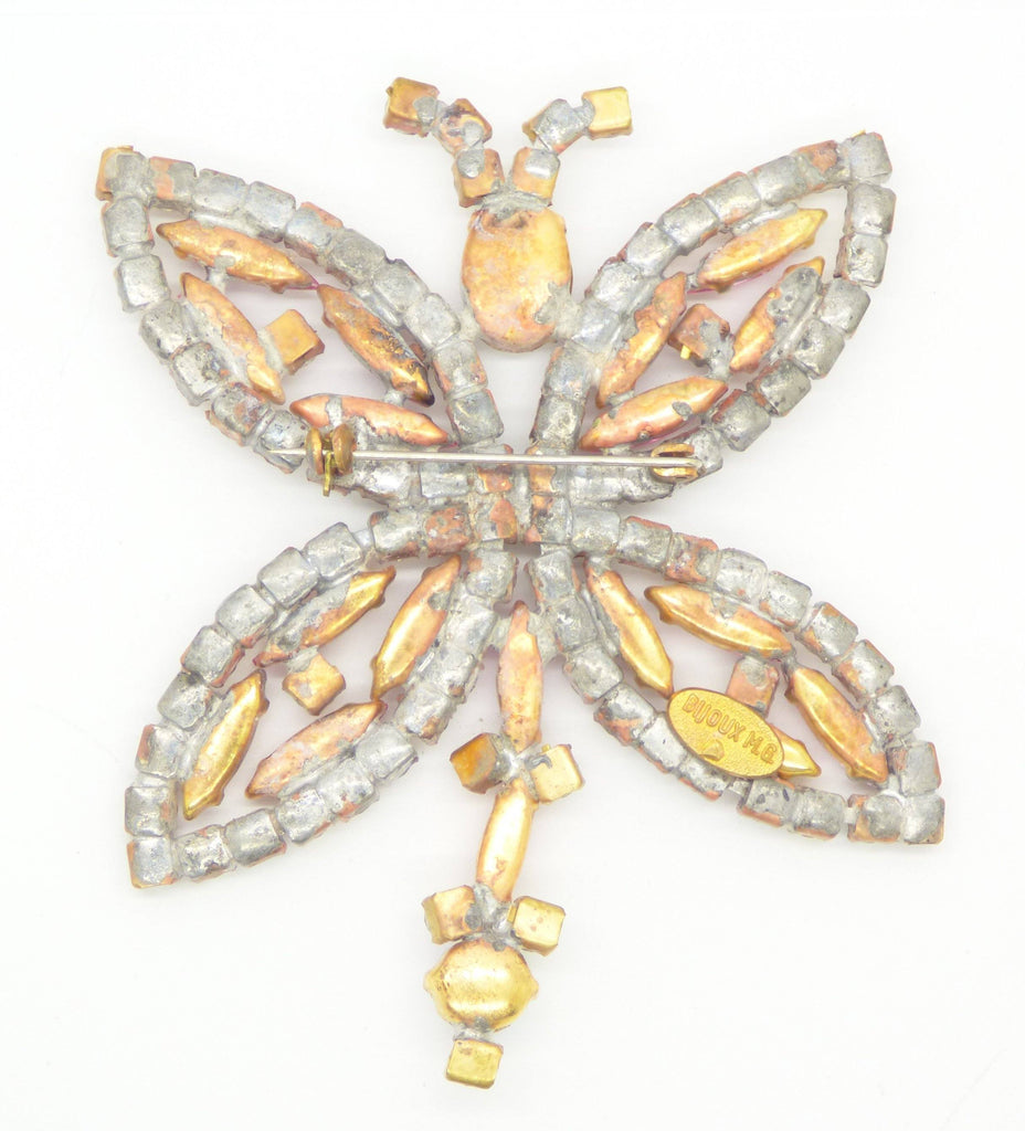 Czech Glass Bijoux MG Pink AB Rhinestone Dragonfly Pin Brooch - Vintage Lane Jewelry