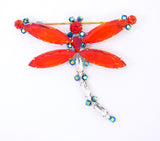 Czech Red AB Rhinestone Dragonfly Pin - Vintage Lane Jewelry