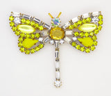 Czech Yellow Rhinestone Dragonfly Pin - Vintage Lane Jewelry
