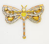 Czech Yellow Rhinestone Dragonfly Pin - Vintage Lane Jewelry