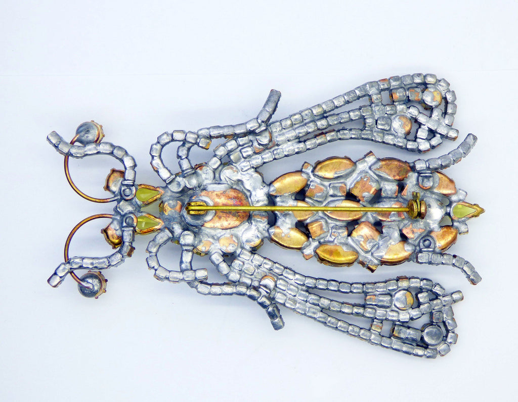 Huge Czech Glass Rhinestone Hornet Brooch, Figural Pin - Vintage Lane Jewelry