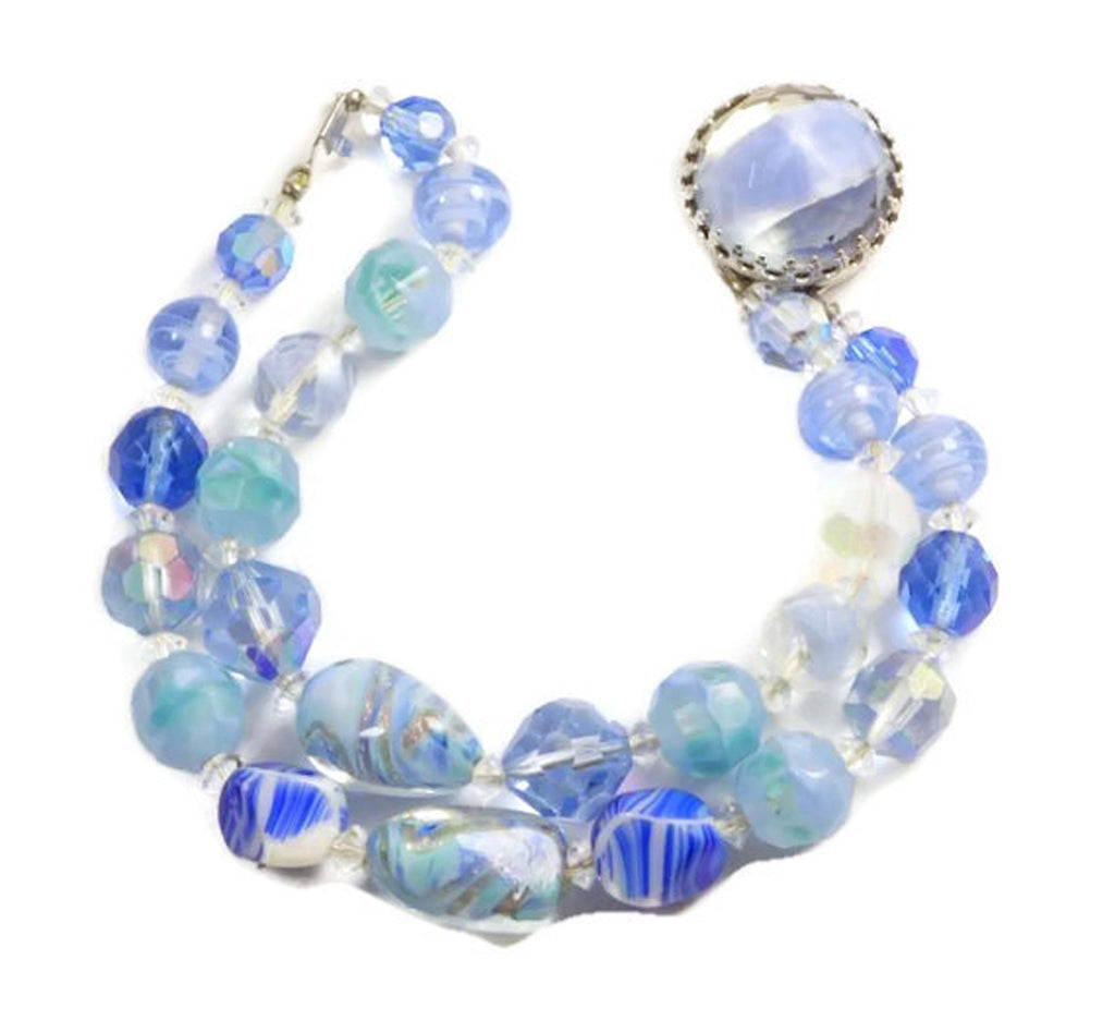 Vintage Alice Caviness Blue Art Glass Double Strand Bracelet - Vintage Lane Jewelry